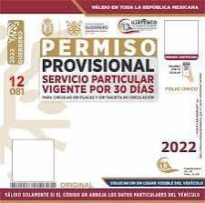 Imagen de referencia de permiso provisional de circulación